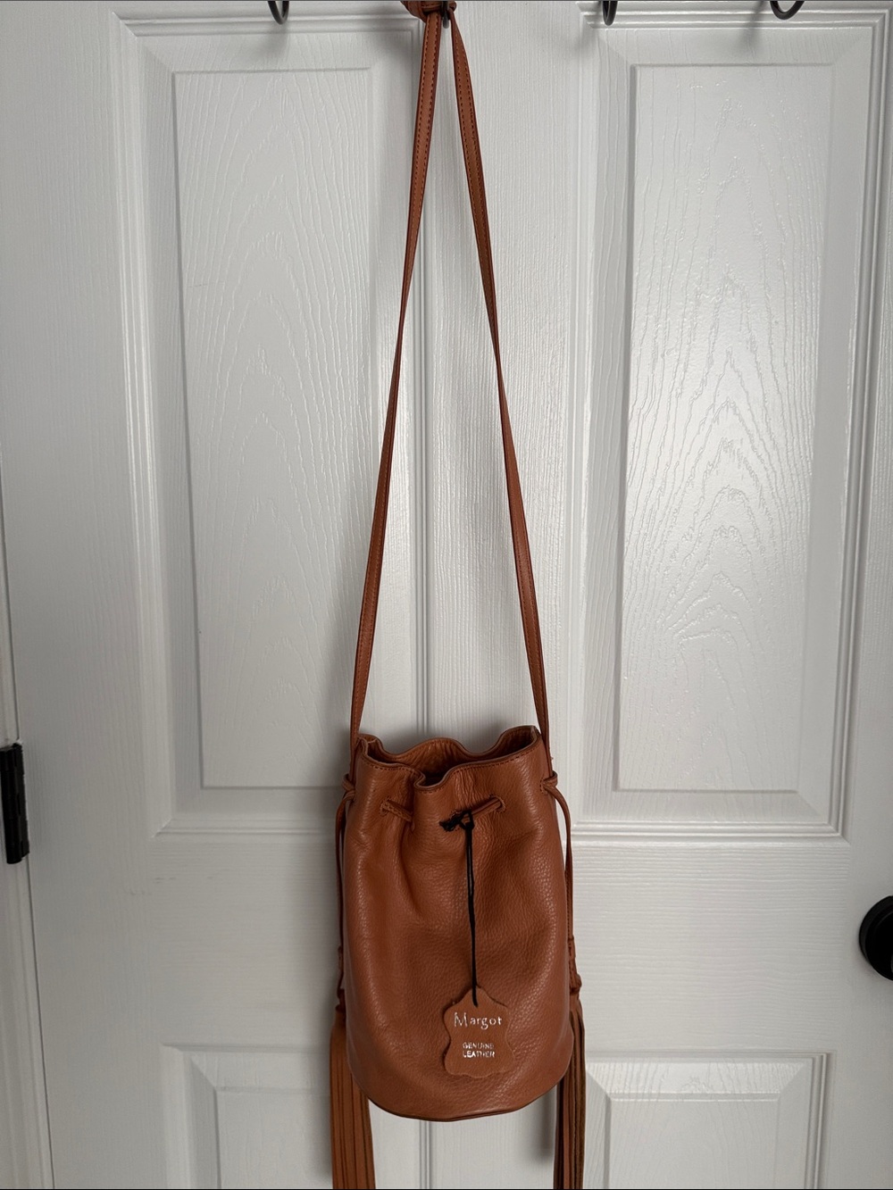 Margot Pebbled Leather Bucket Crossbody in Cognac - Picture 1 of 6